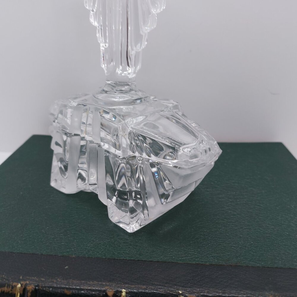 Vintage Art Glass Clear Glass Trinket Pot Fan Shape Lid Vanity Dressing Table - Picture 4 of 16